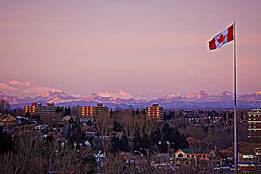 加拿大国旗,飞,旗杆,加拿大,落基山脉,班芙国家公园,背景,卡尔加里,艾伯塔省