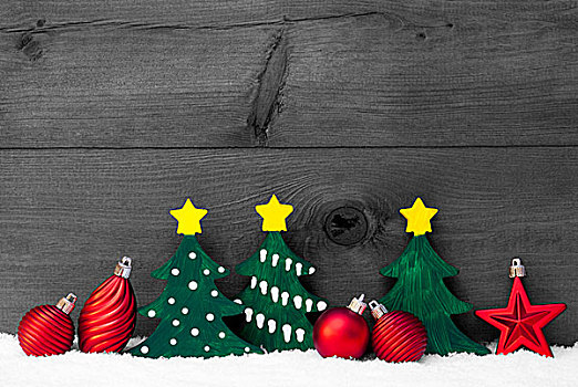 灰色,圣诞贺卡,绿色,树,红色,球,雪