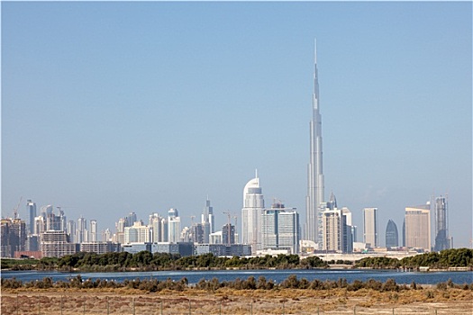 地平线,迪拜,城市,前景