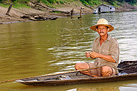 亚马逊河,巴西,钓鱼,男人,独木舟