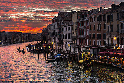 房子,小船,大运河,日落,威尼斯,威尼托,意大利,欧洲