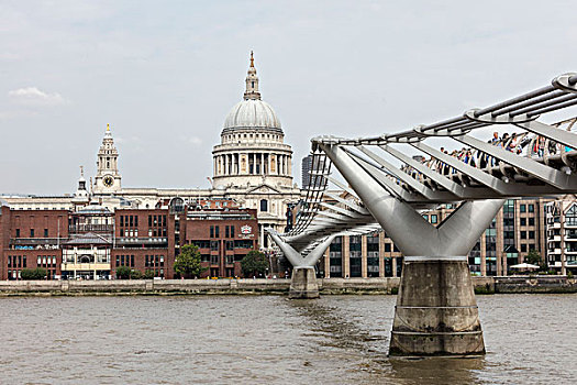 泰晤士河,框架,圣保罗大教堂,千禧桥,伦敦,英国