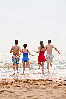 四个,朋友,水,沙滩