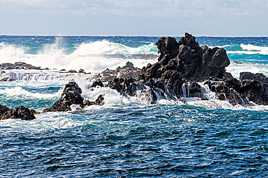 波浪,岩石上,复活节岛,智利,南美