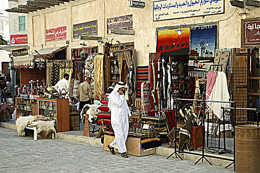 卡塔尔,多哈,街景,商店,人