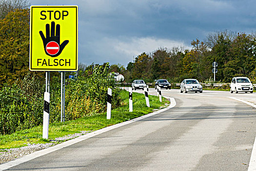 德国,路标,指示,进入,公路,错误,方向,帕绍,巴伐利亚,欧洲