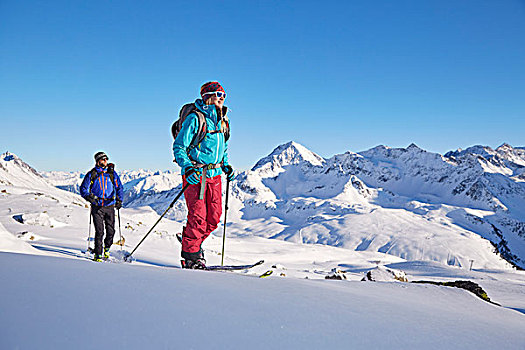 两个,滑雪,上升,提洛尔,奥地利,欧洲