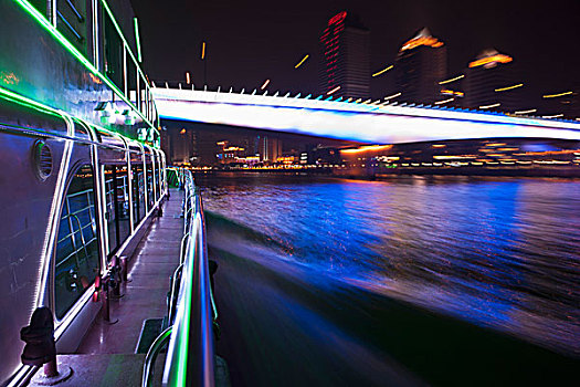 游艇,珍珠,河,香港,模糊,桥,背景