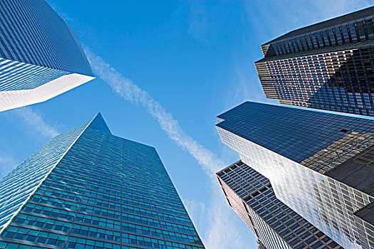 低,倾斜视角,摩天大楼,金融区,曼哈顿,纽约,美国