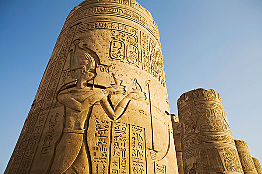 埃及,科昂波,雕刻,柱子,荷露斯神庙,古迹,尼罗河