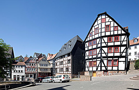 半木结构房屋,历史,城镇中心,黑森州,德国,欧洲