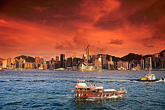 香港,港口,日落