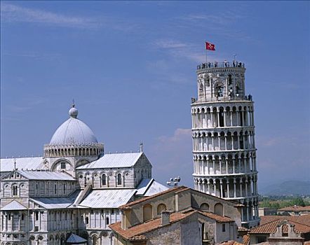 斜塔,比萨斜塔,中央教堂,砖瓦,屋顶,比萨,托斯卡纳,意大利
