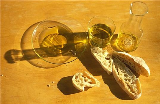 橄榄油,味道,玻璃,玻璃瓶,盘子,意大利拖鞋面包