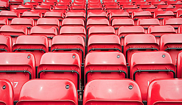 排,红色,座椅,足球场