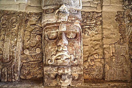 庙宇,面具,玛雅人遗址,墨西哥