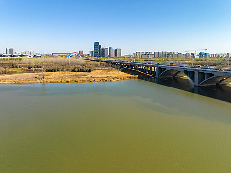 河北省石家庄市,滹沱河生态旅游区航拍图片
