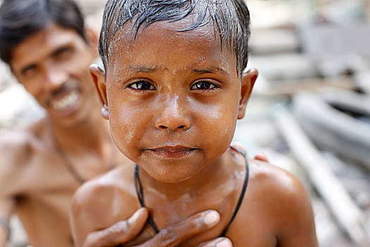 印度,德里,男孩,父亲,贫民窟