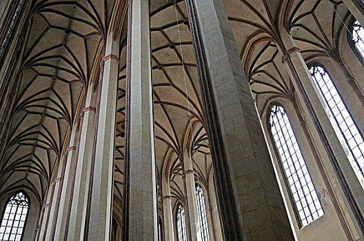 拱顶天花板,教堂中殿,教堂,下巴伐利亚,巴伐利亚,德国,欧洲