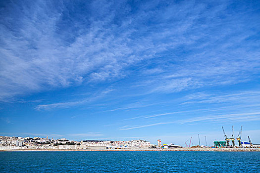 丹吉尔,港口,全景,蓝天,摩洛哥,非洲
