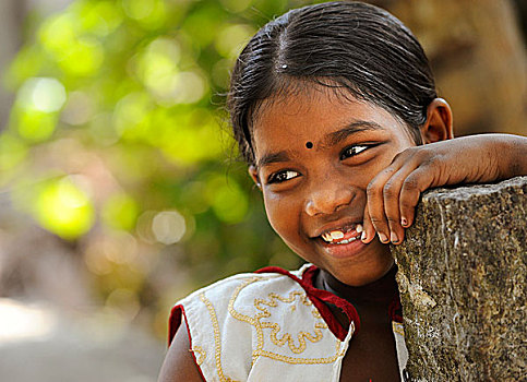 微笑,女孩,额饰,喀拉拉,印度南部,印度,亚洲