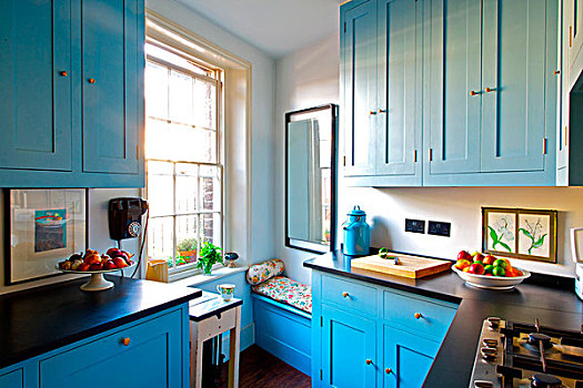 现代,厨房,蓝色,英国,家