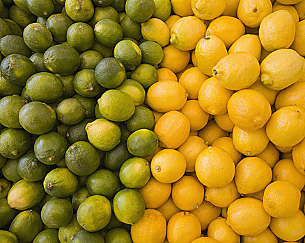 柠檬,柑橘,分开,两个,堆放,对比,彩色