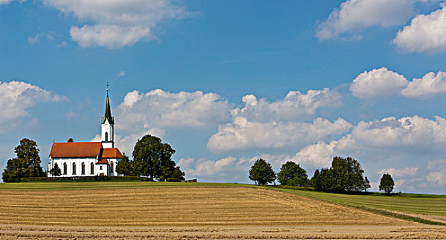 孤单,教堂,乡村,巴伐利亚,德国,欧洲