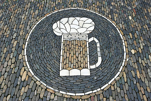 啤酒杯,石头,图案,正面,酒吧,巴登符腾堡,德国,欧洲