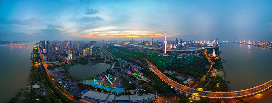 武汉,夏日,城市,航拍,傍晚,夜景,风光