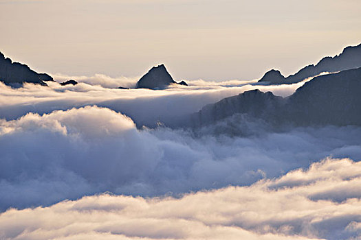 云,山峰,风景,罗弗敦群岛,挪威,欧洲