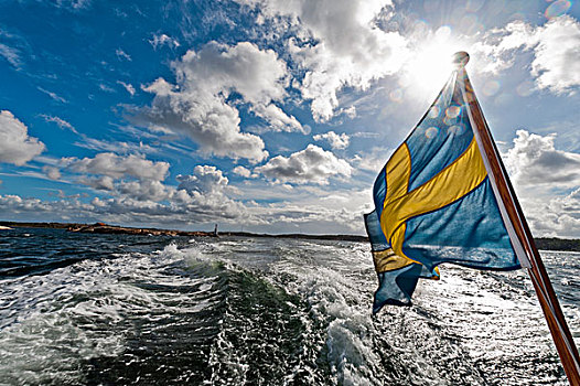 瑞典,旗帜,枝头,船,海上