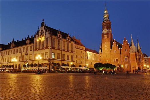 历史,市政厅,布,市场,弗罗茨瓦夫,西里西亚,波兰,欧洲