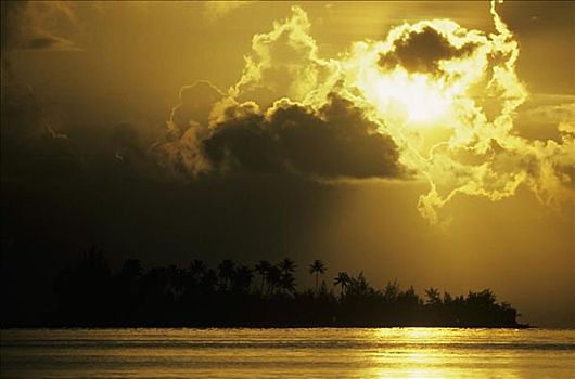 法属玻利尼西亚,波拉岛,漂亮,金色,日落,上方,海洋
