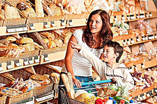 杂货店,购物,女人,超市,选择,面包