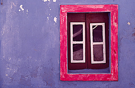 葡萄牙,阿尔加维,地区,住宅,建筑,老,蓝色,特写,窗户,框架,红色,房子,建筑外观,颜料,多彩,传统,长方形