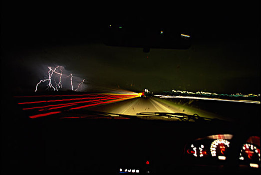 南非,比勒陀利亚,接近,闪电,风暴,汽车,驾驶,高速公路