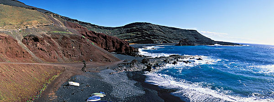 悬崖,火山岩,海滩,兰索罗特岛,加纳利群岛,西班牙,欧洲