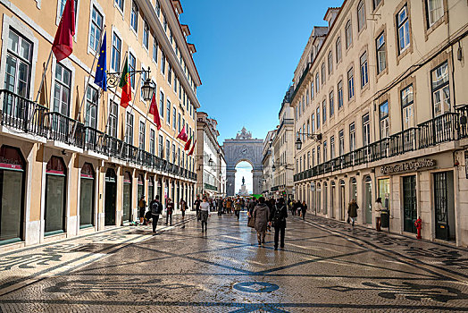 购物街,后面,大门,里斯本,葡萄牙,欧洲