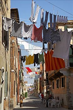 洗衣服,晾衣绳,威尼斯,意大利