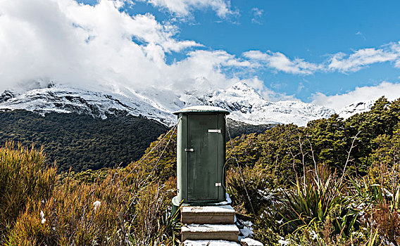 厕所,风景,山,雪,峡湾国家公园,南部地区,区域,新西兰,大洋洲