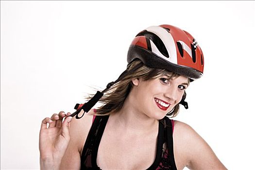 女青年,穿,自行车,头盔