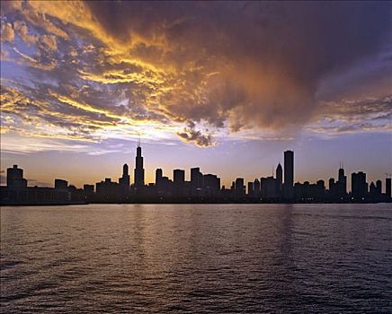 天际线,芝加哥,黃昏,伊利诺斯,美国