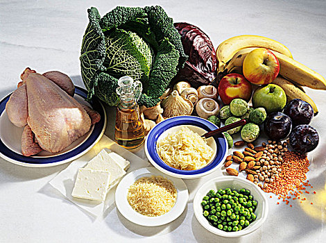 食品类静物,水果,蔬菜,家禽,米饭