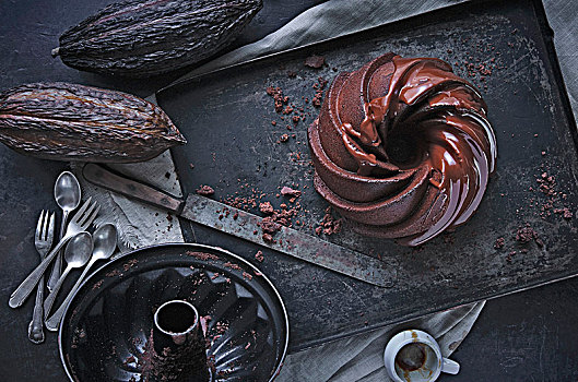 巧克力蛋糕,烤盘,荚
