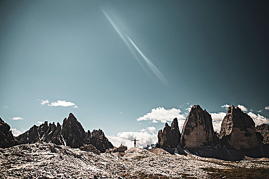 女人,伸展胳膊,面对,白云岩,南蒂罗尔,意大利