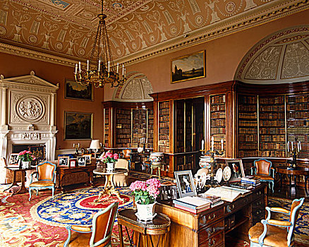 图书馆,18世纪,大厅,维多利亚时代风格,红木,书架,天花板,罗勃特-亚当