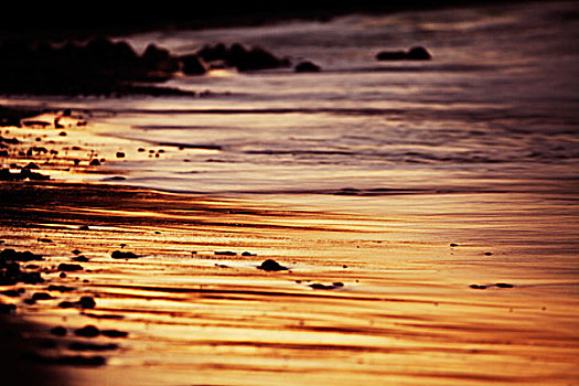 波浪,海滩,落日