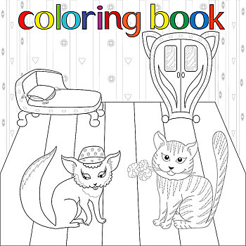 猫,房间,上色画册