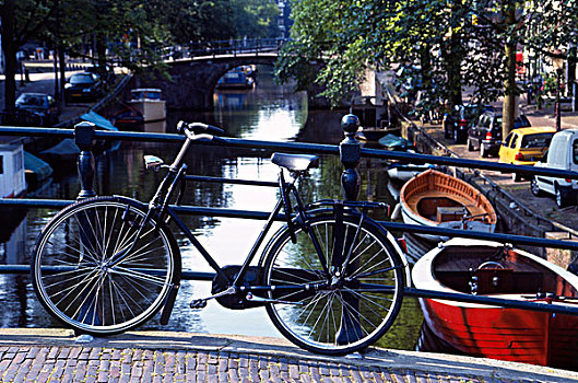 荷兰,阿姆斯特丹,运河,自行车,场景